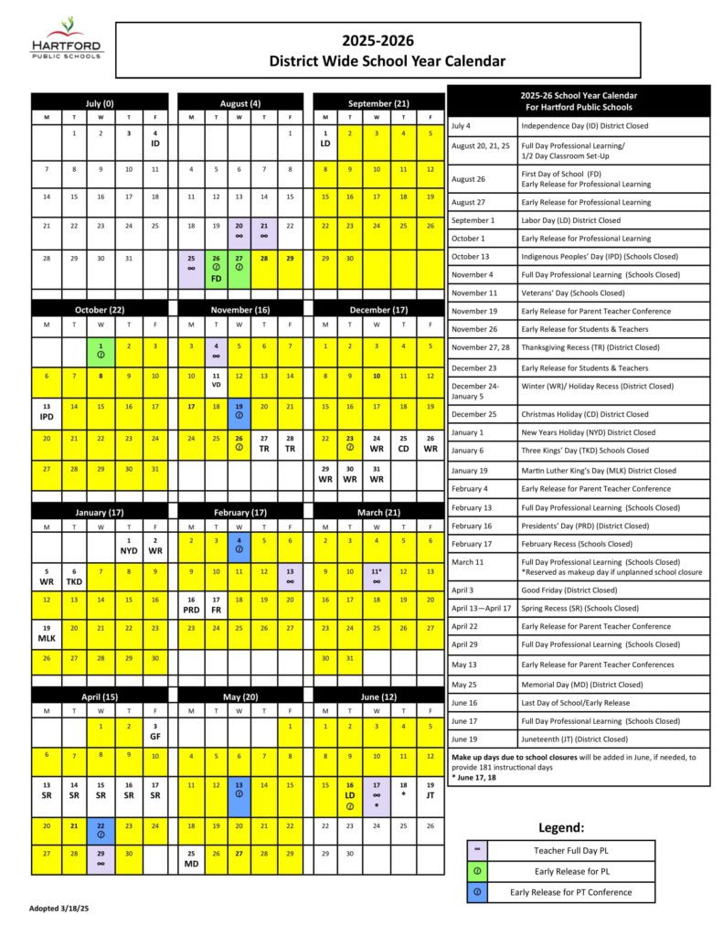 hartford schools calendar