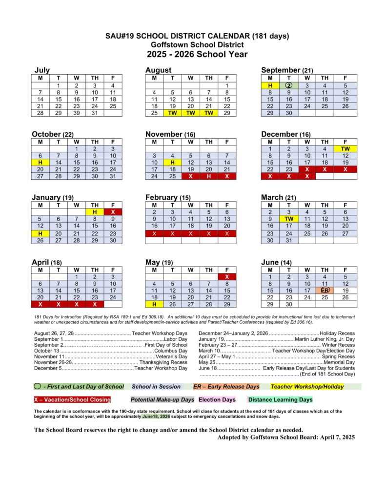 Goffstown School District Calendar-1