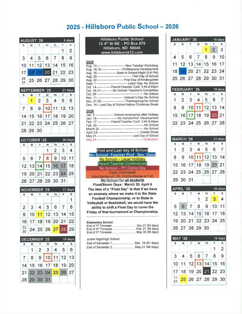 Hillsboro Public Schools nd calendar