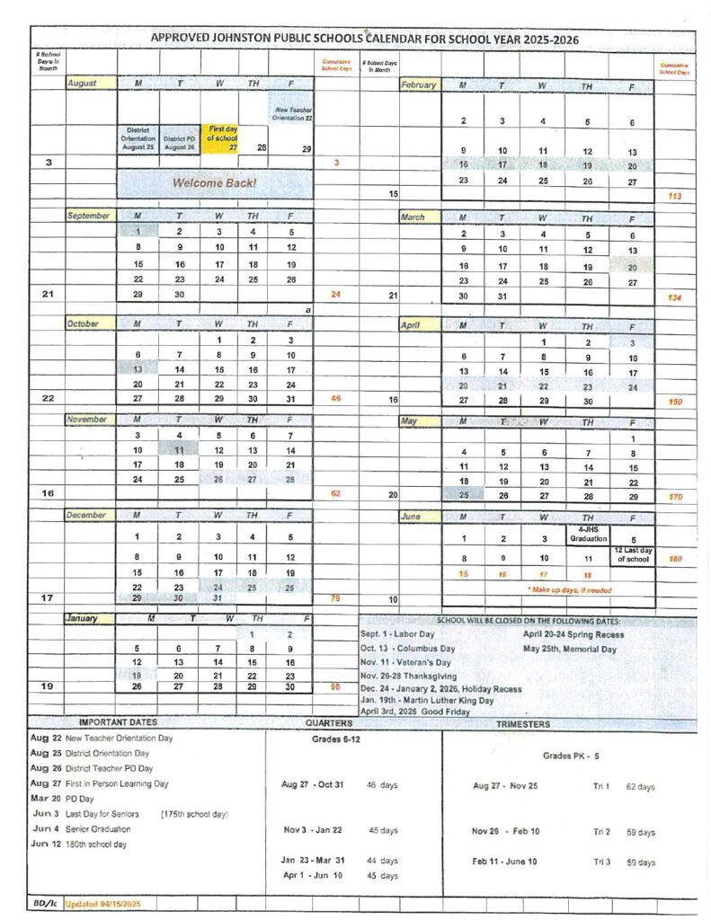 JOHNSTON PUBLIC SCHOOLS, 25-26