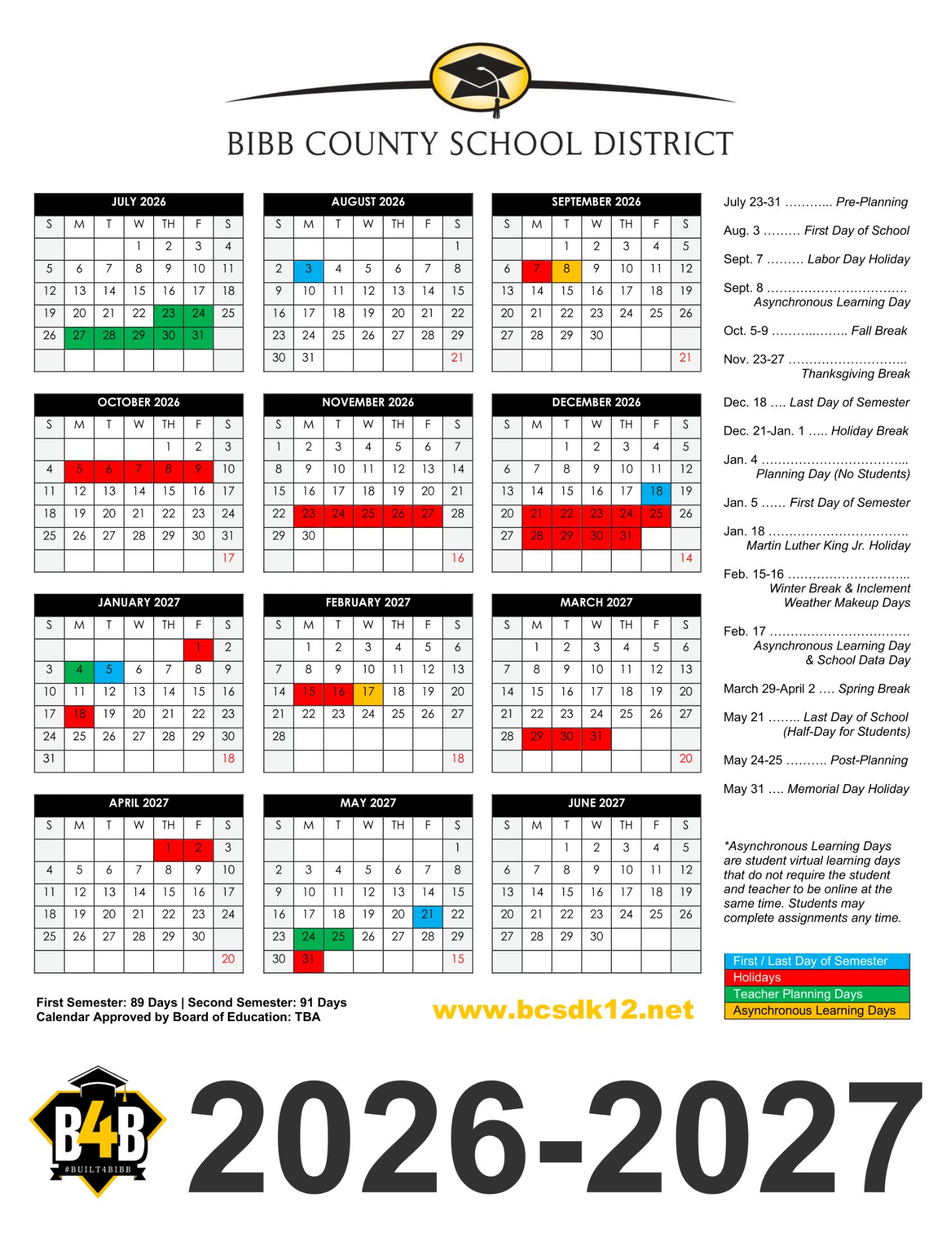 Bibb County School District GA Calendar 26-27 Calendar Revised 