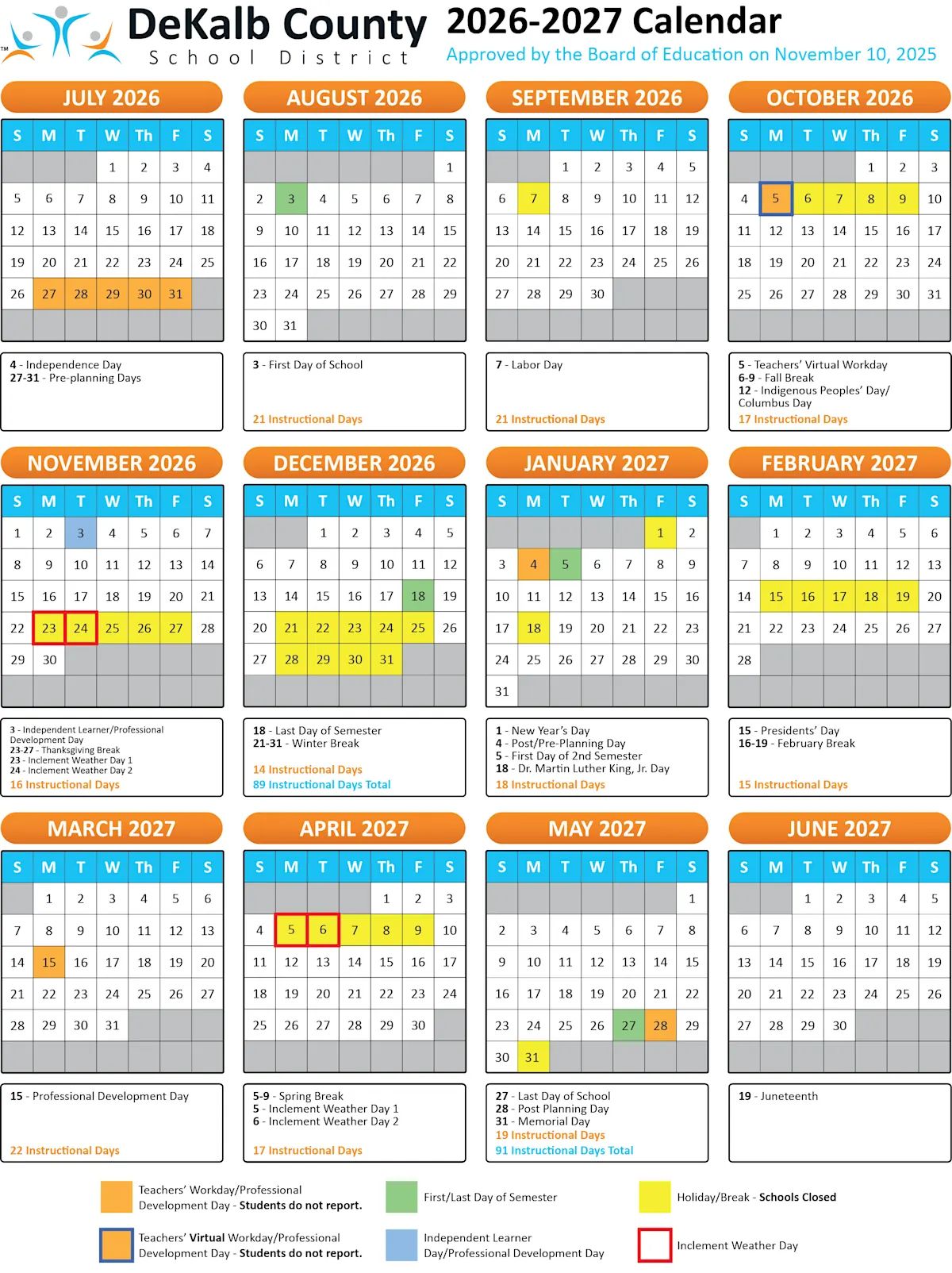 DeKalb County School District GA Calendar 2026-27 Calendar Revised 