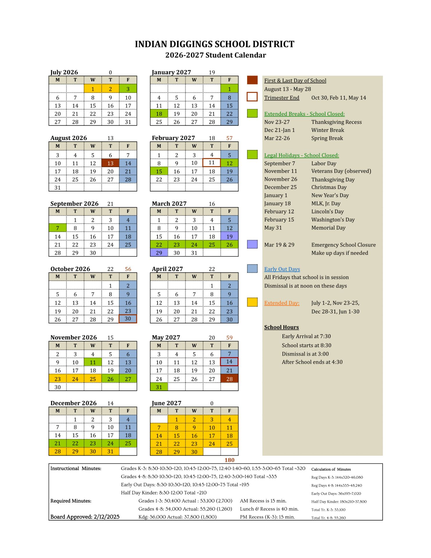 Indian Diggings School District Calendar 26-27 Revised PDF