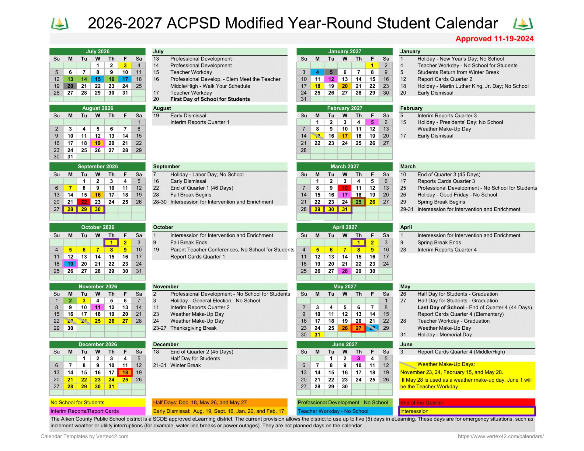 ACPSD Aiken County Public School Calendar 26-27 Revised 