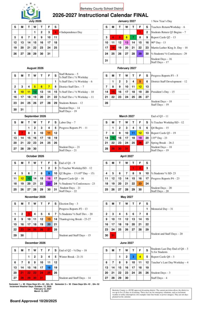 Berkeley County School District Calendar 2026-27