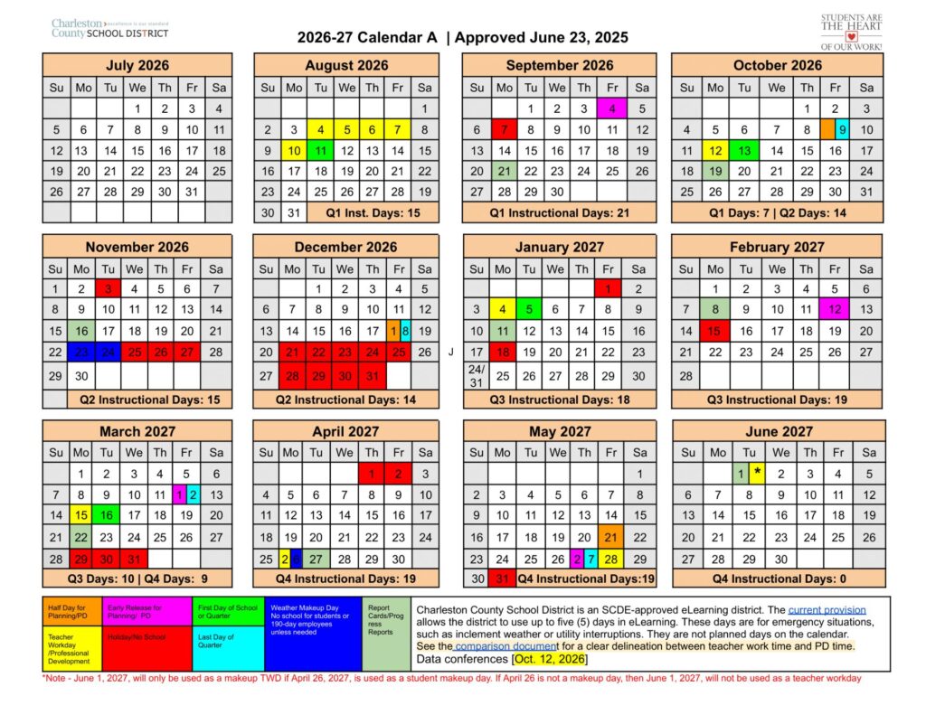 Charleston County School District Calendar 2026-27