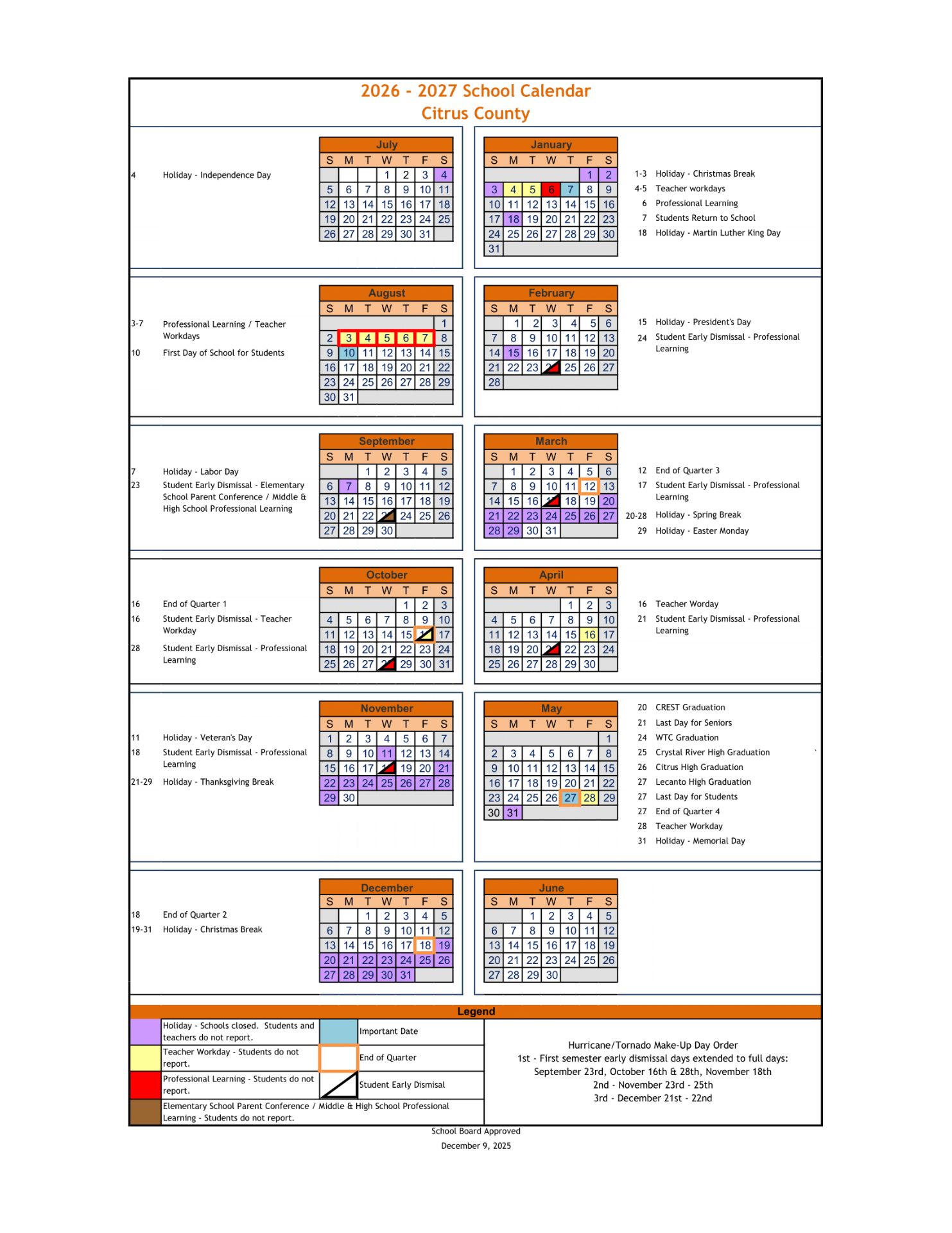 Citrus County Schools Calendar 26-27 