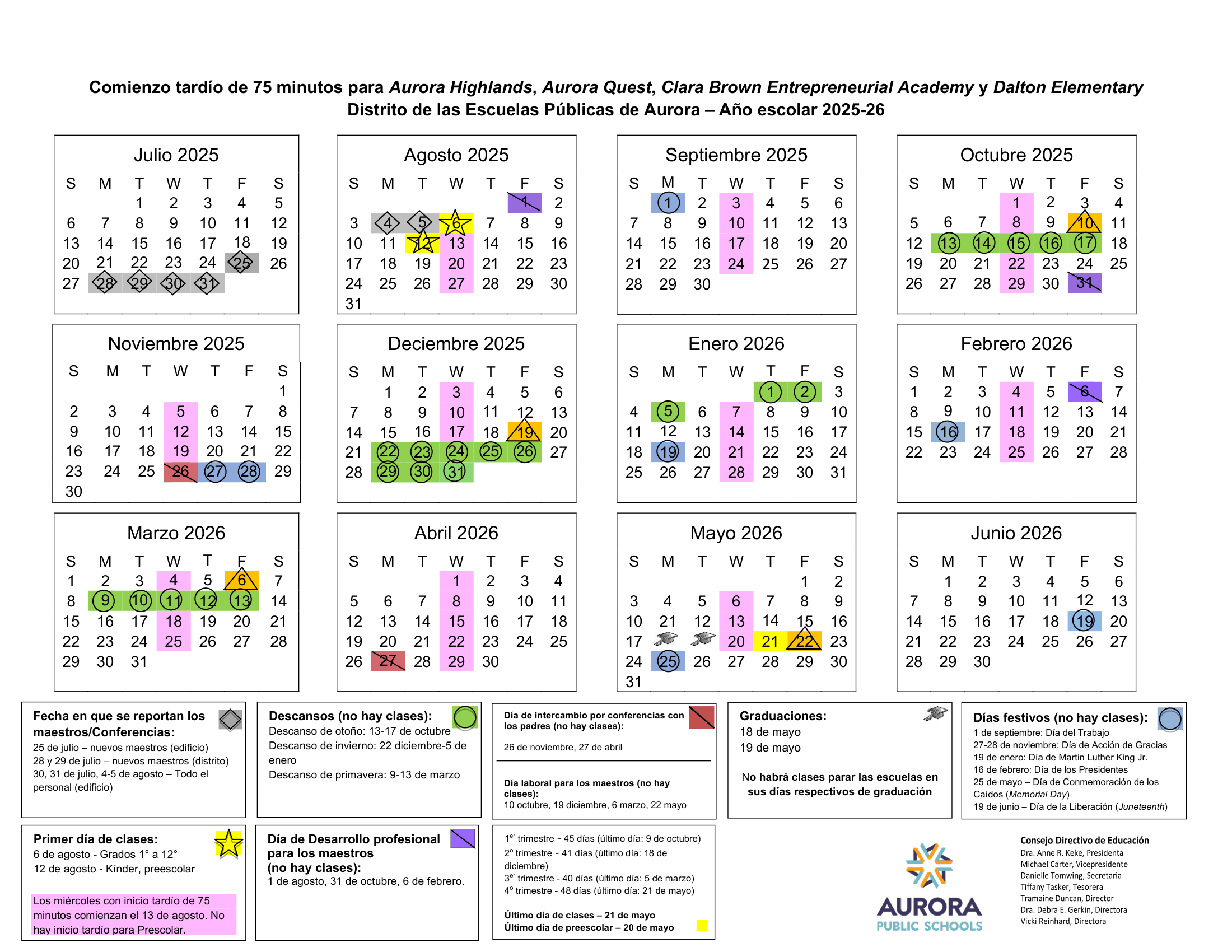 Aurora Public Schools  26-27 Calendar Updates
