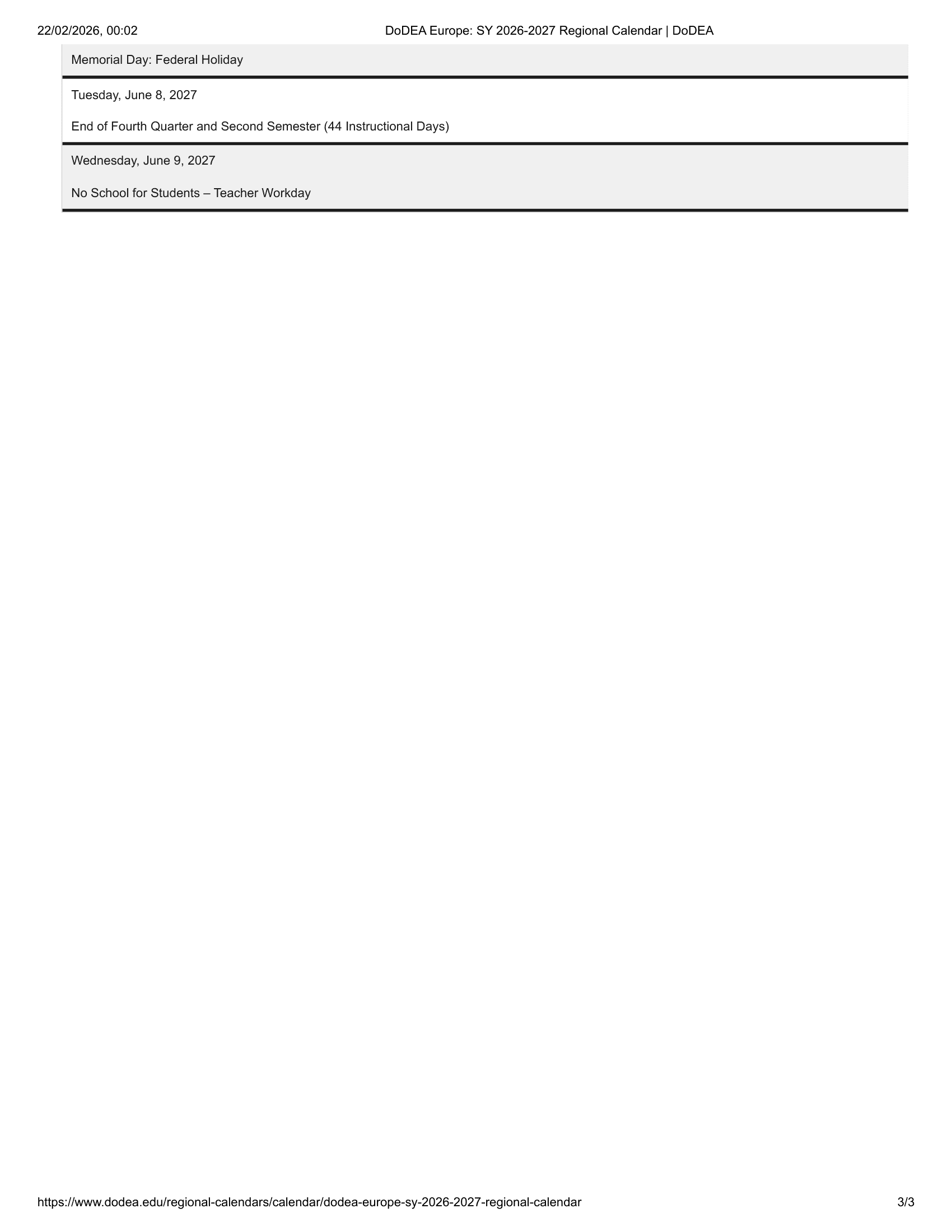 DoDEA Europe  chool Calendar 26-27 Revised [PDF]
