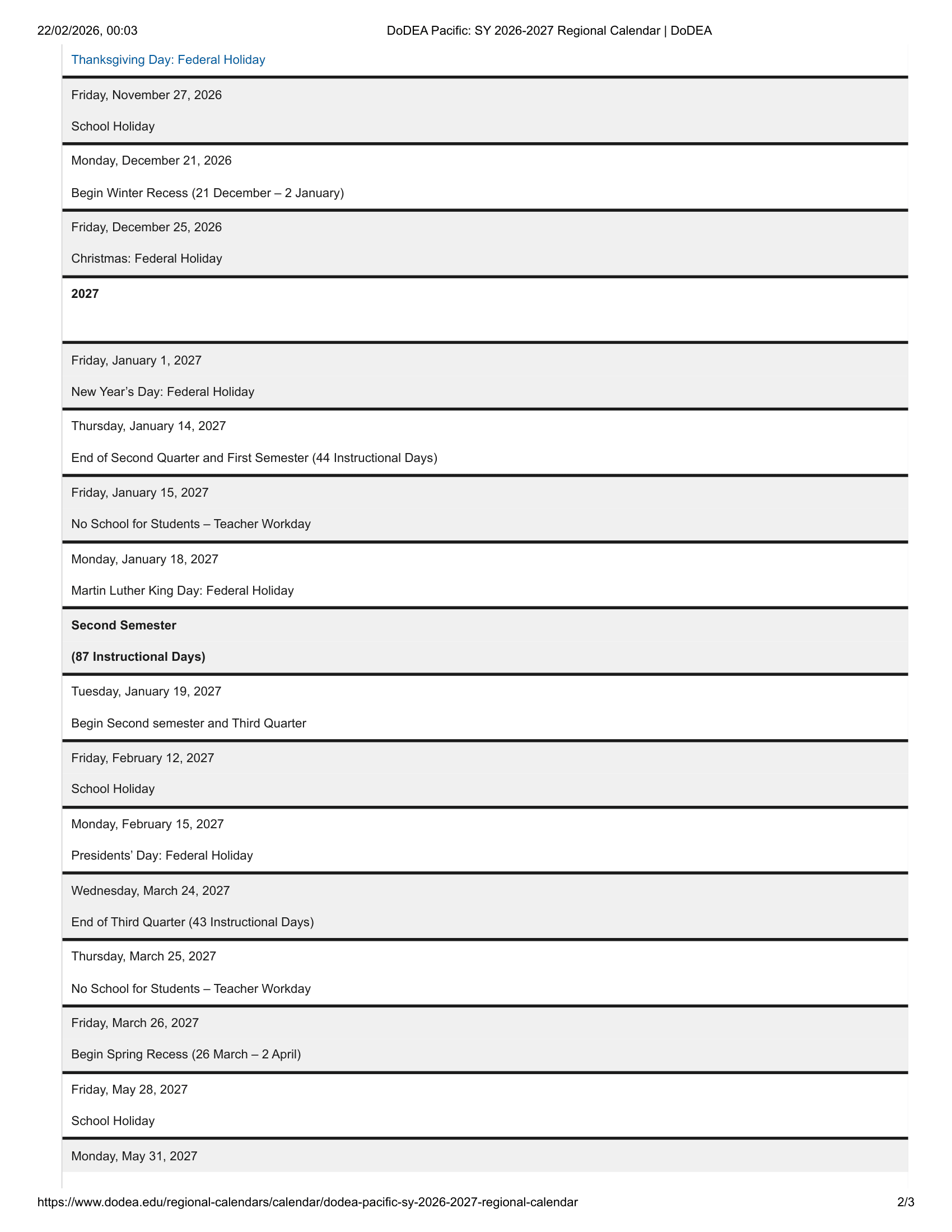 DoDEA Pacific School Calendar 26-27 Updated [PDF]