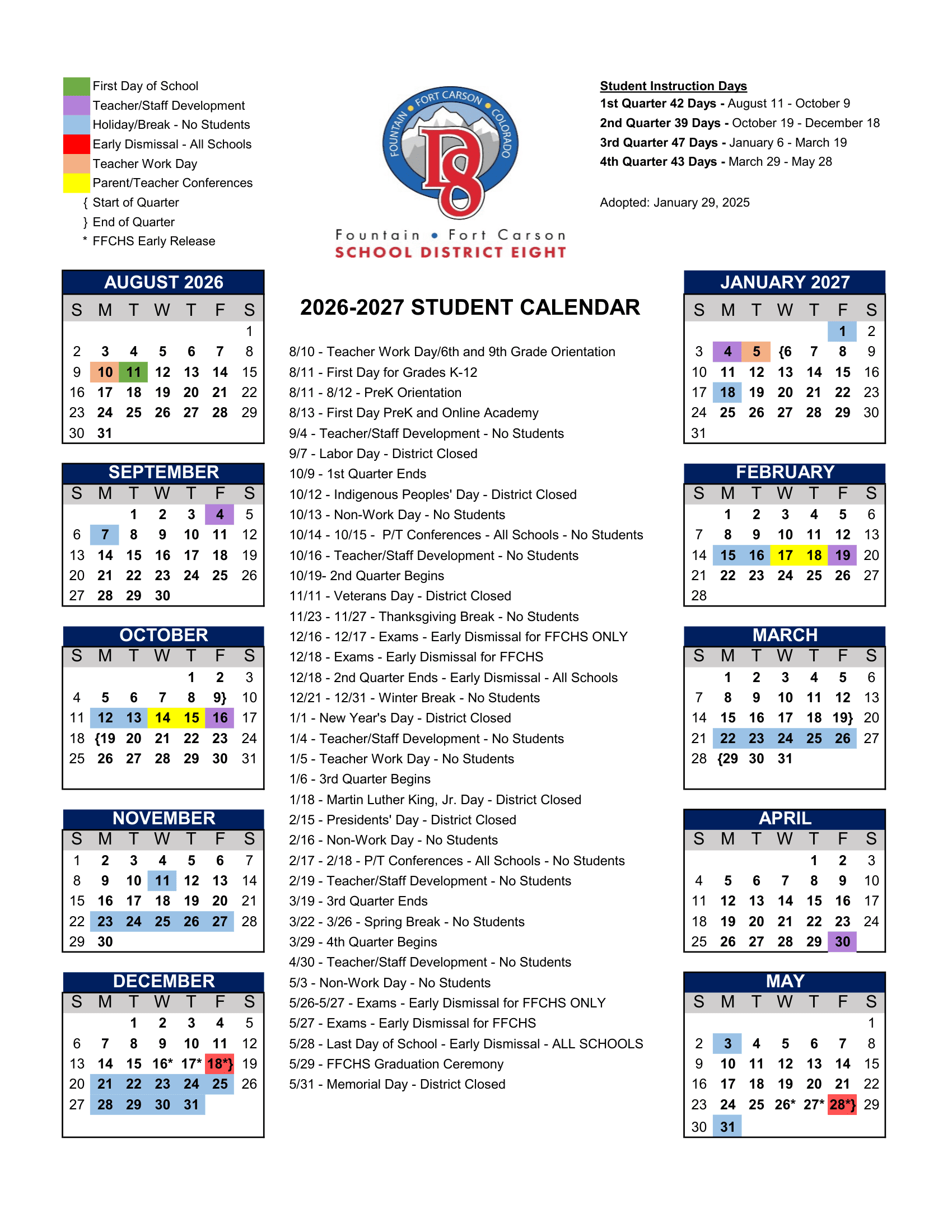 Fountain-Fort Carson School 26-27 District Calendar Updates - EduCounty