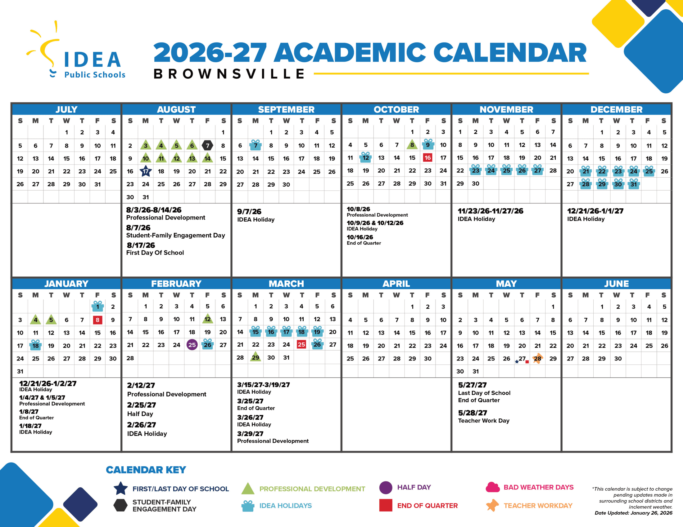 IDEA Public Schools Brownsville 26-27 Calendar [PDF]