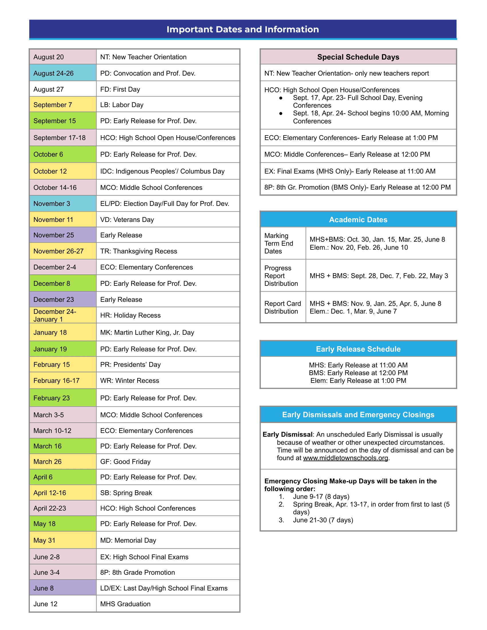 Middletown Public Schools CT 26-27 Calendar Updated [PDF]
