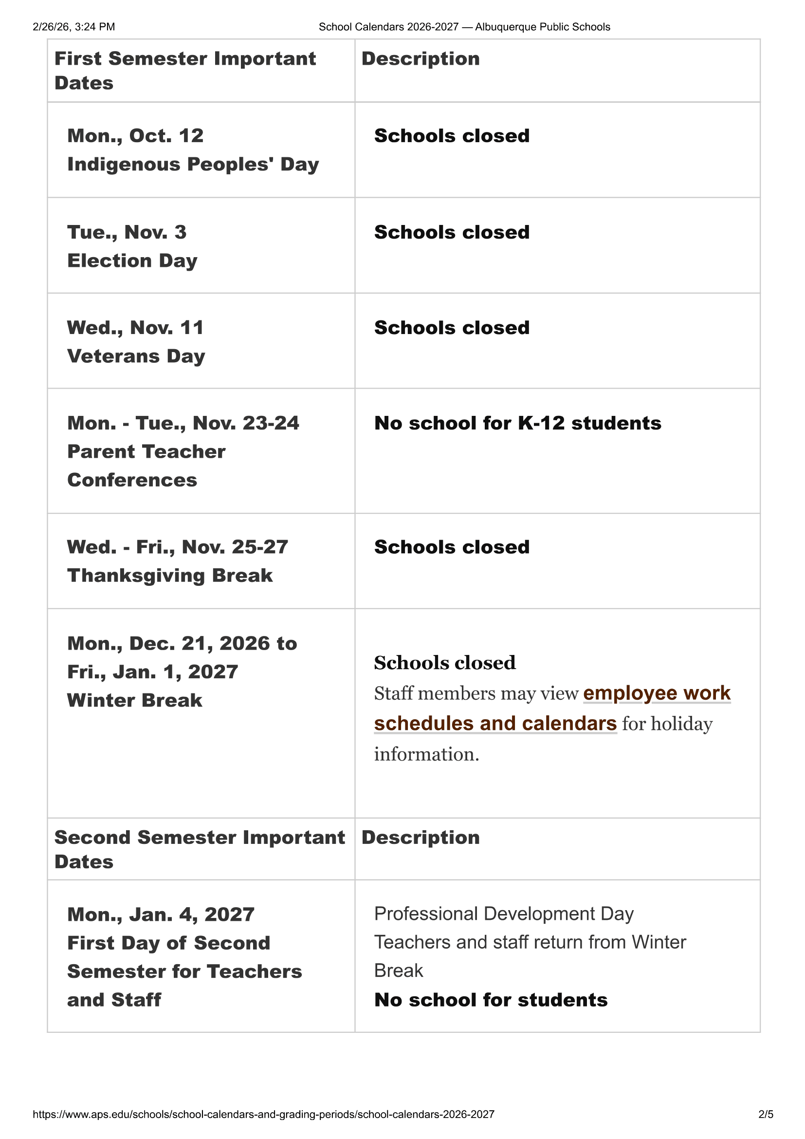 Albuquerque Public Schools Calendar 26-27 [PDF]