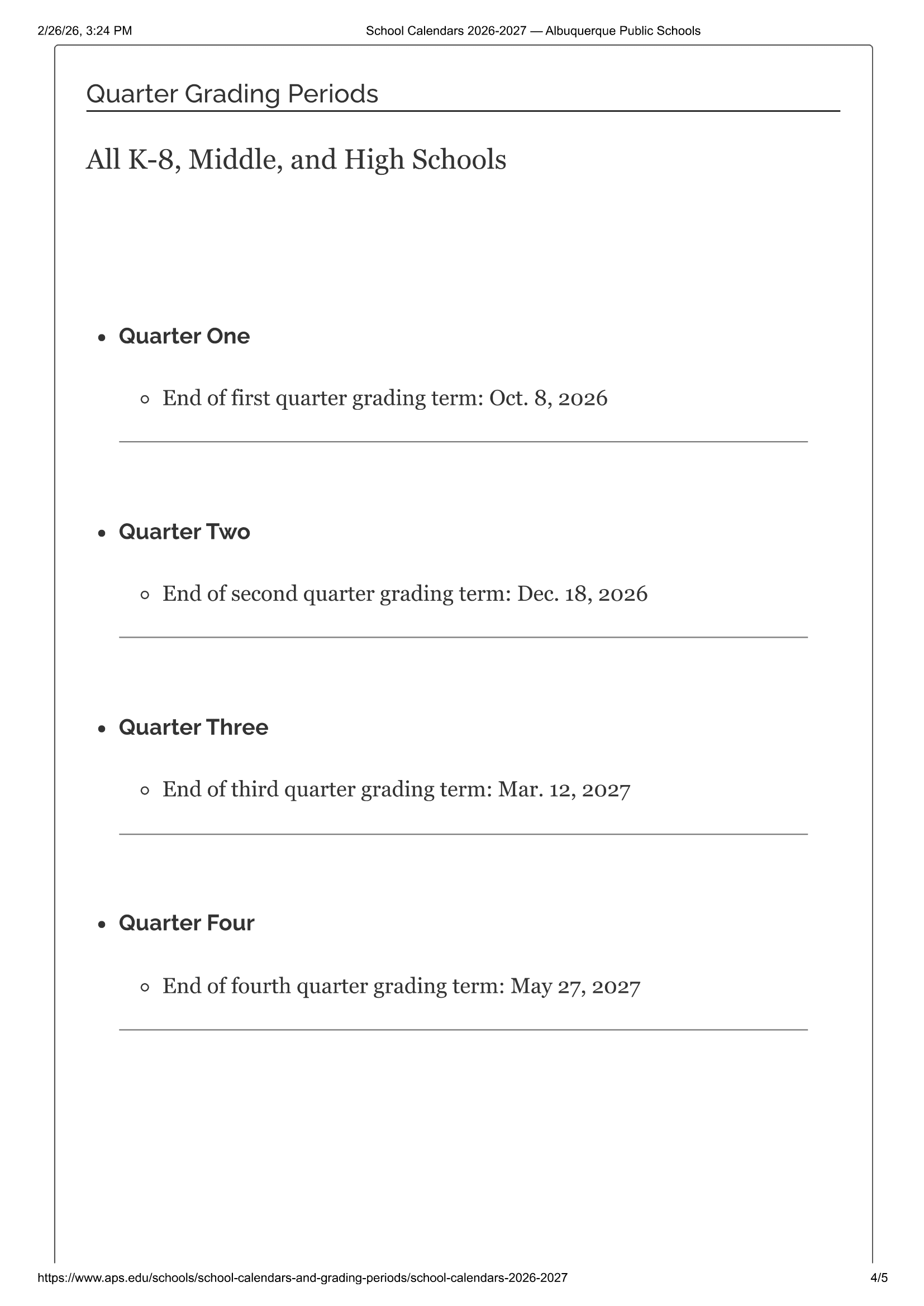 Albuquerque Public Schools Calendar 26-27 [PDF]