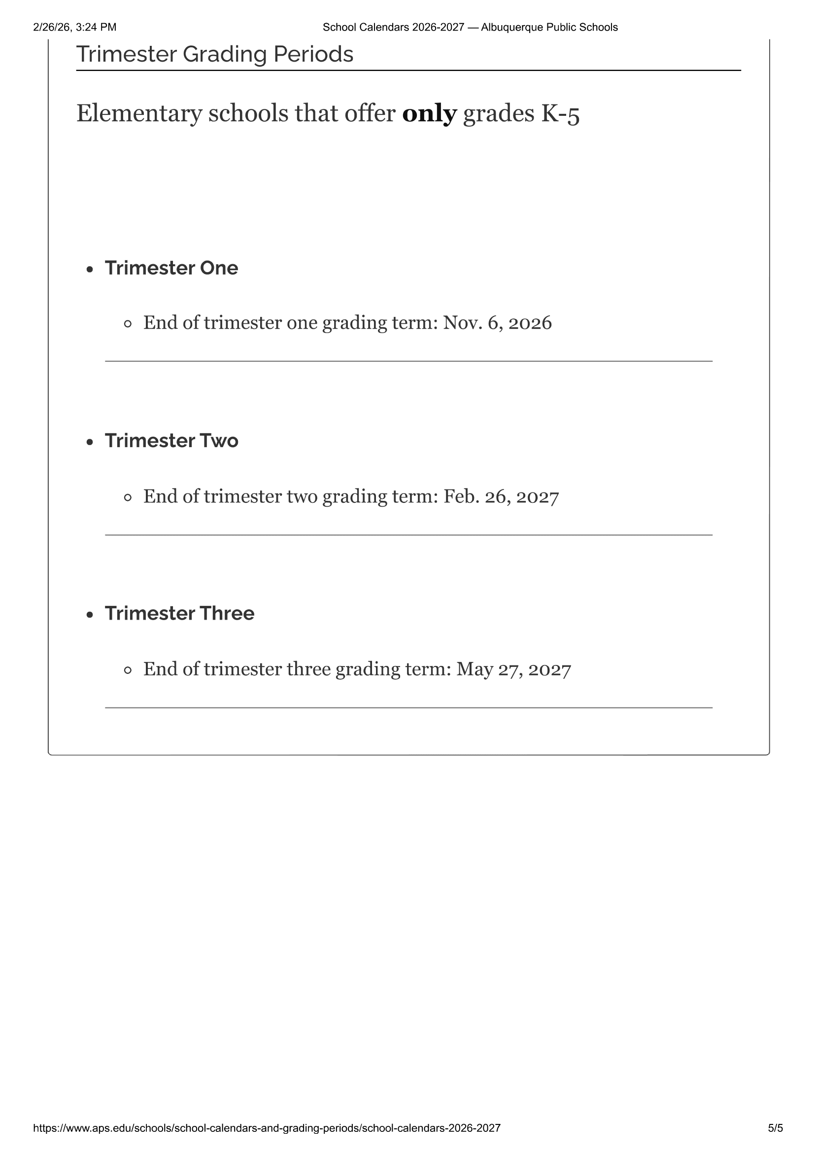 Albuquerque Public Schools Calendar 26-27 [PDF]
