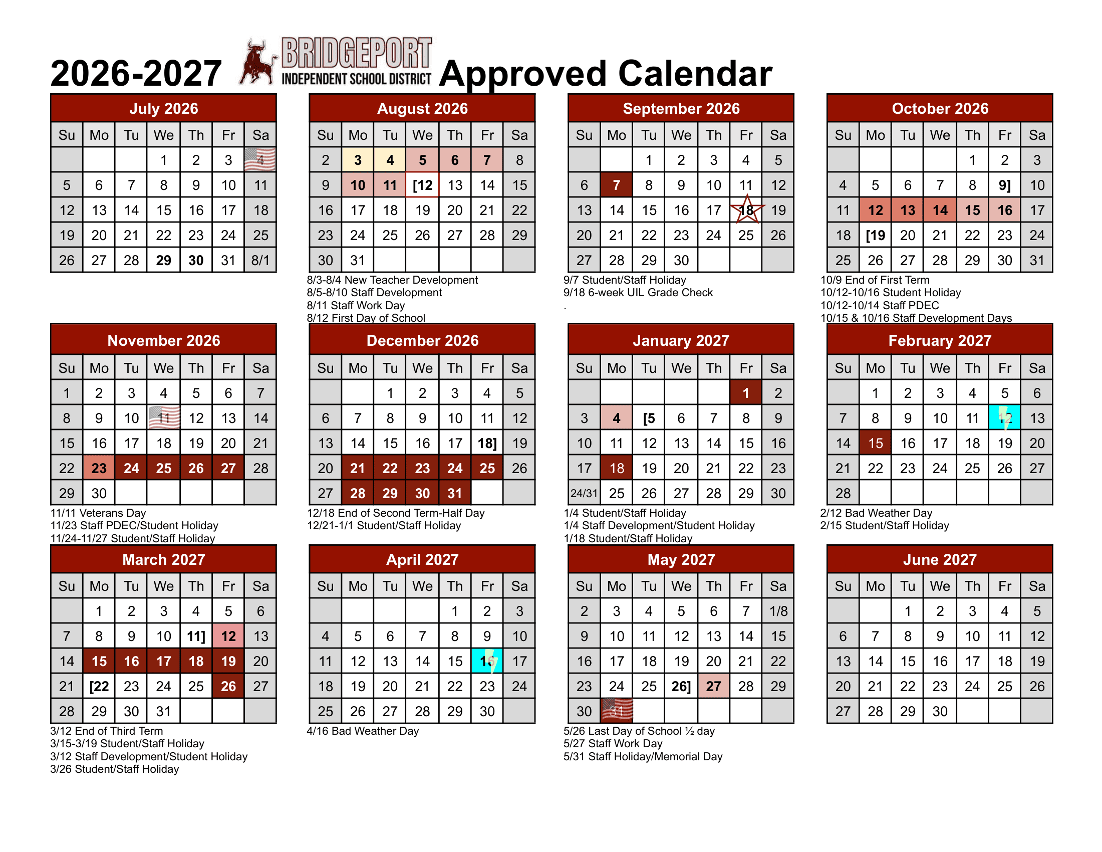Bridgeport ISD 26-27 Calendar Revised [PDF]