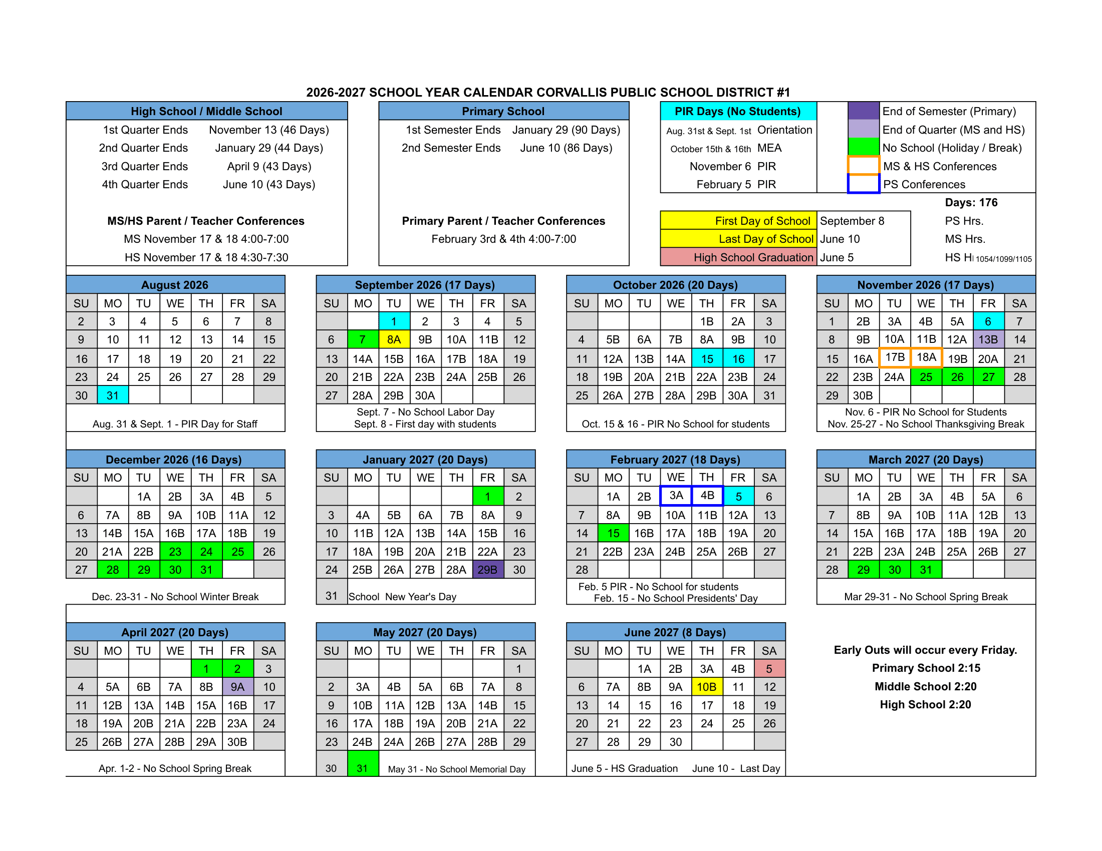 Corvallis Public School District #1 Calendar 26-27 Revised [PDF]