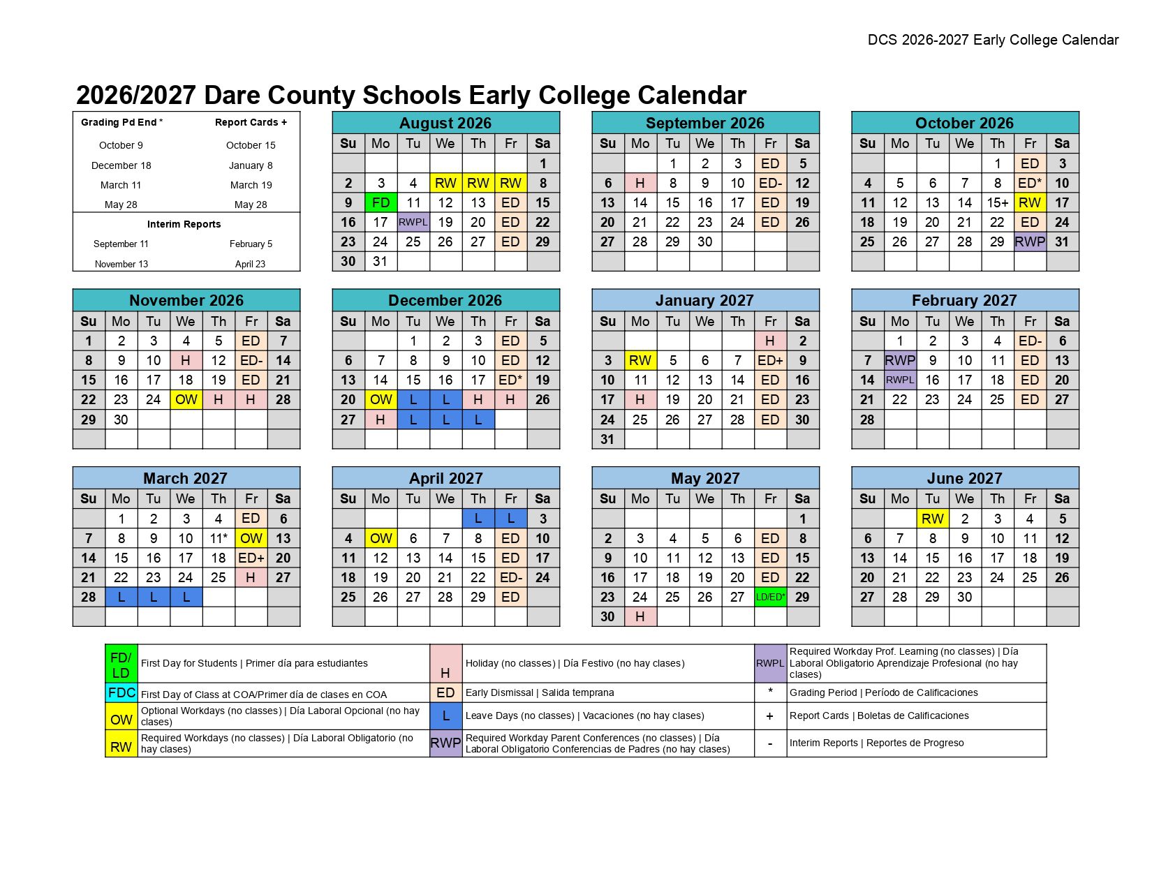 Dare County Schools Calendar 26-27 [PDF]