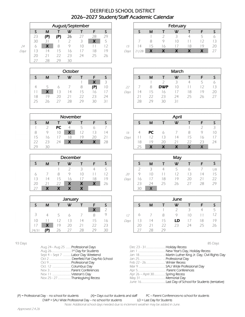 Deerfield School District 26-27 Calendar
