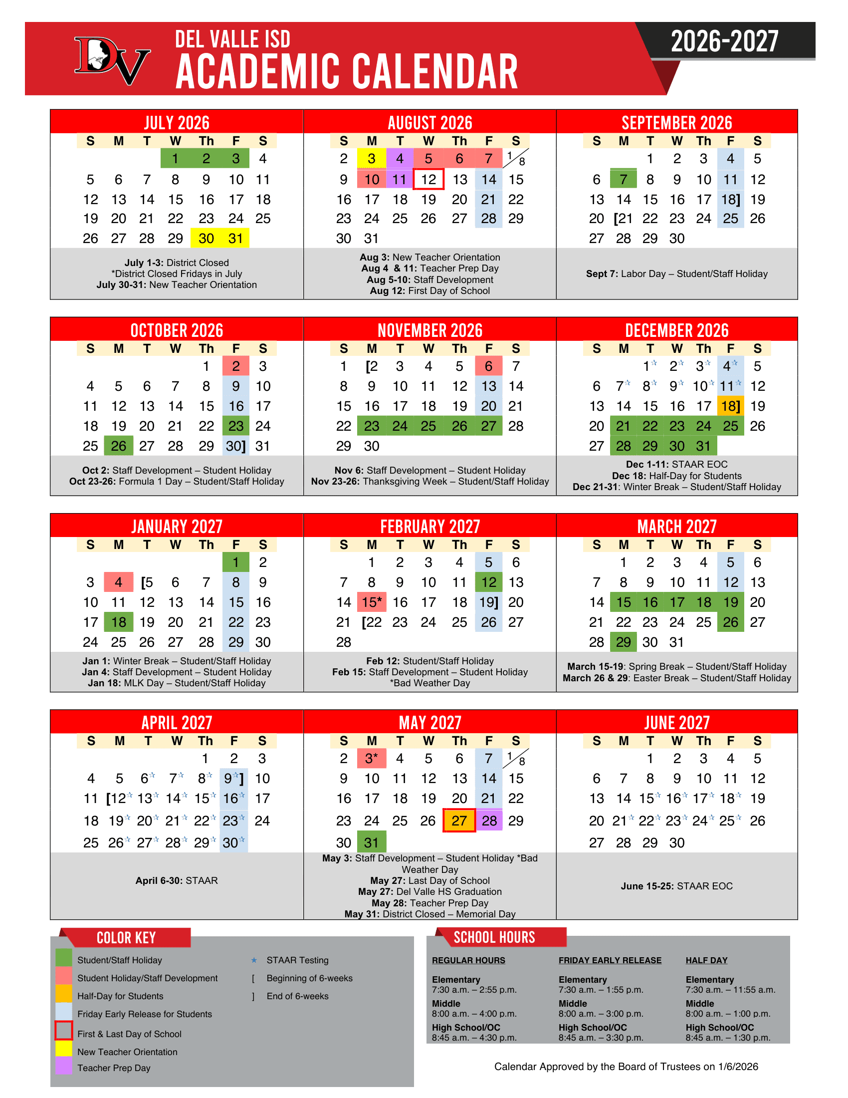 Del Valle ISD 26-27 Calendar [PDF]