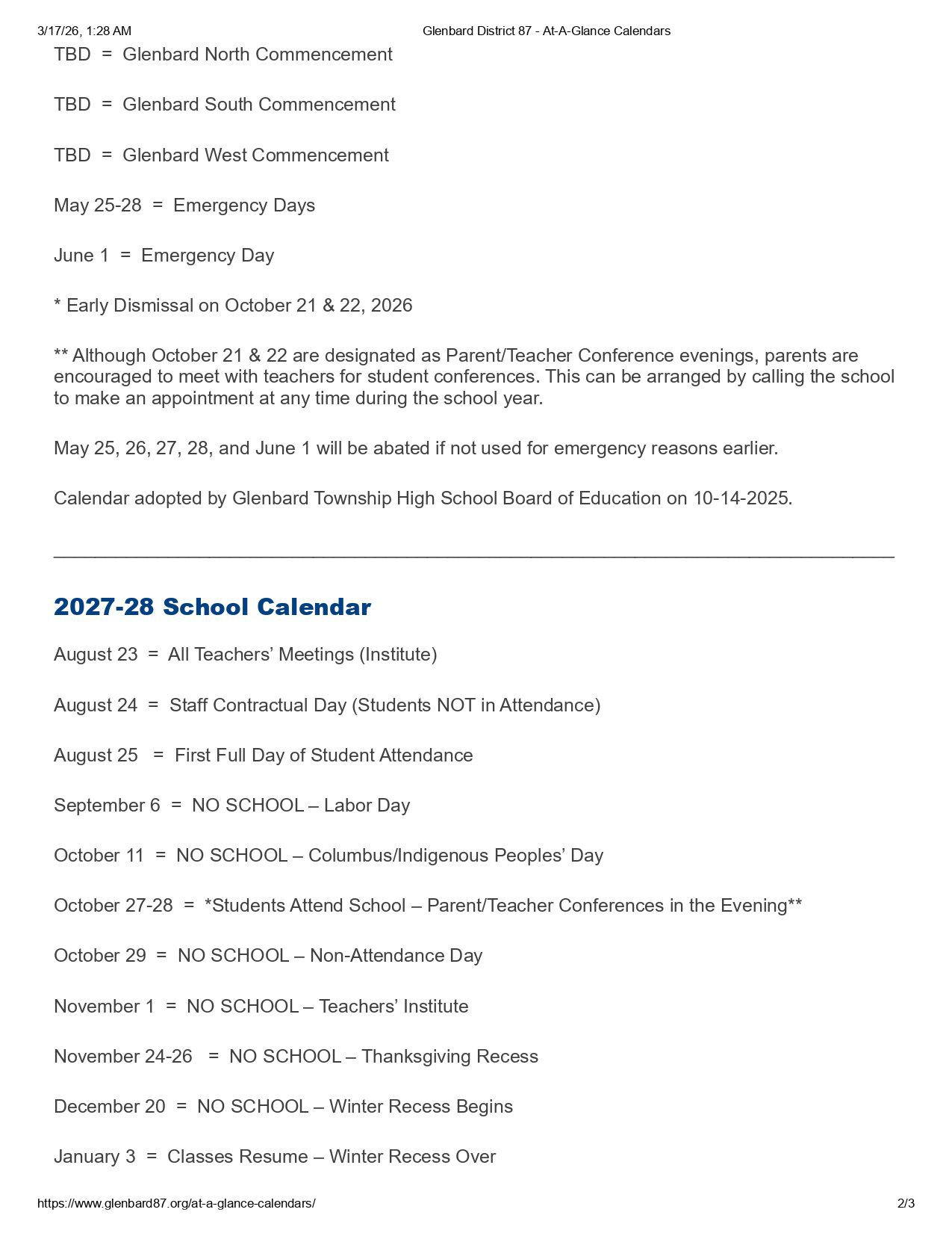 Glenbard District 87  Calendar 26-27 Revised [PDF]