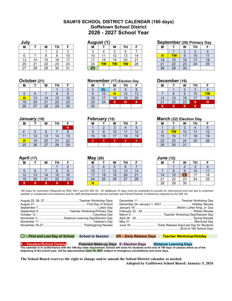 Goffstown School District 26-27 Calendar