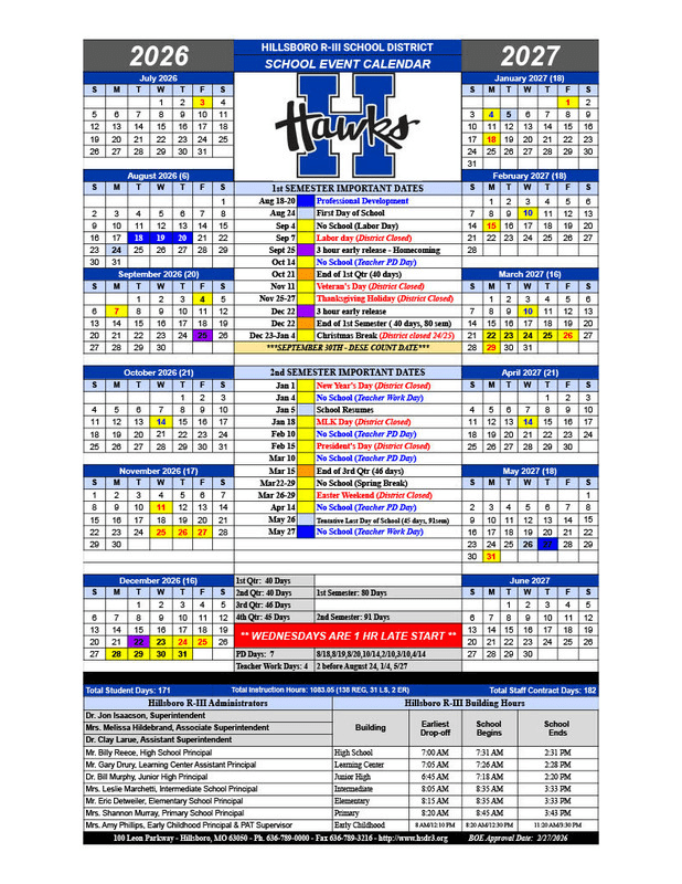 Hillsboro R-III School District 26-27 Calendar