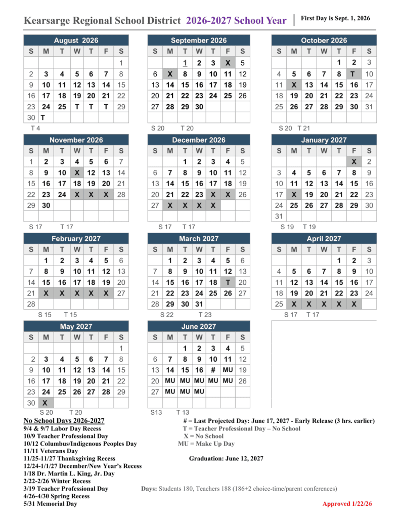 Kearsarge Regional School District 26-27 Calendar