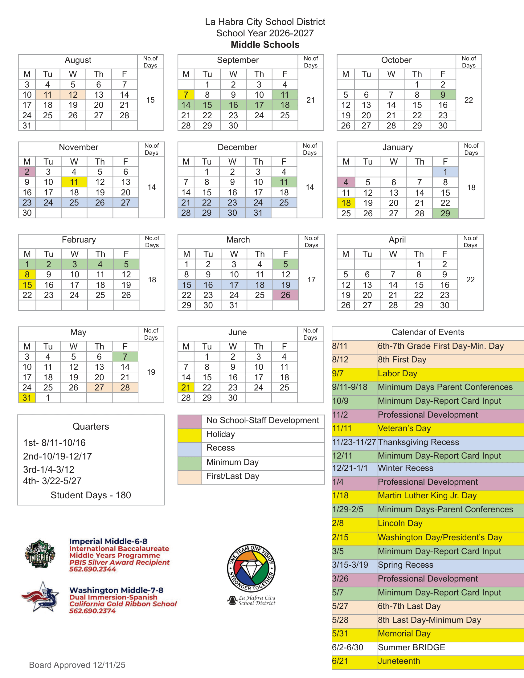 La Habra City School District Calendar 26-27 Revised [PDF]