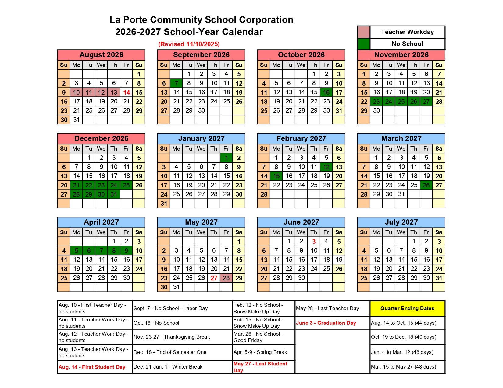 La Porte Community School  Calendar 26-27 [PDF]