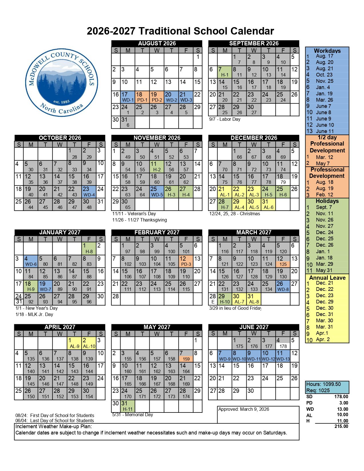 McDowell County Schools Calendar 26-27 [PDF]