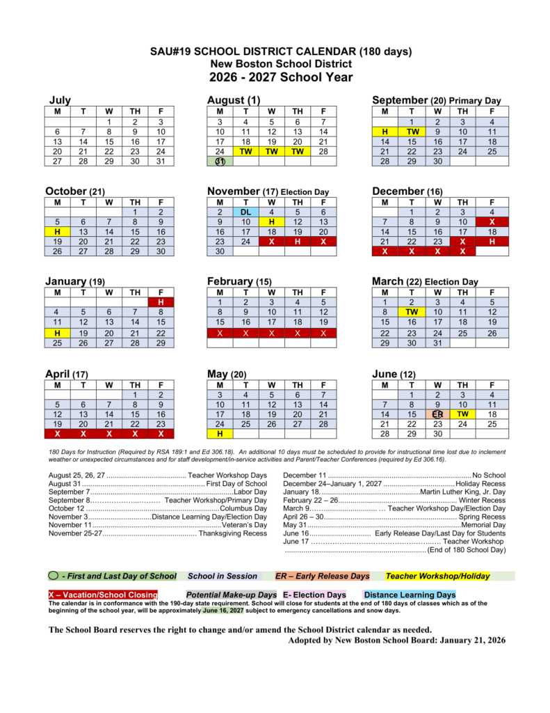 New Boston School District 26-27 Calendar