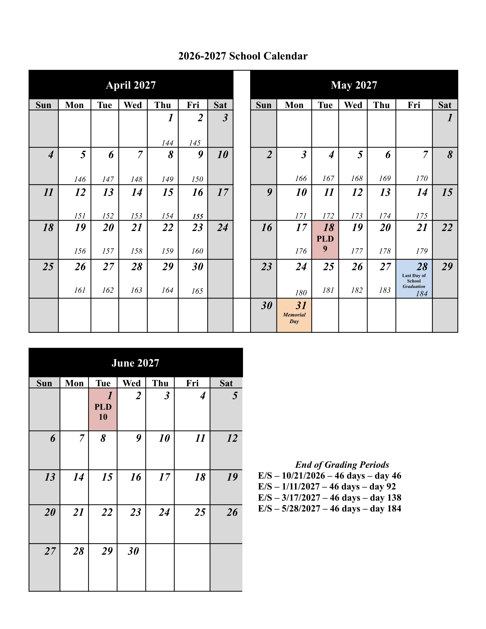 North Allegheny School District PA 26-27 Calendar Updated [PDF]