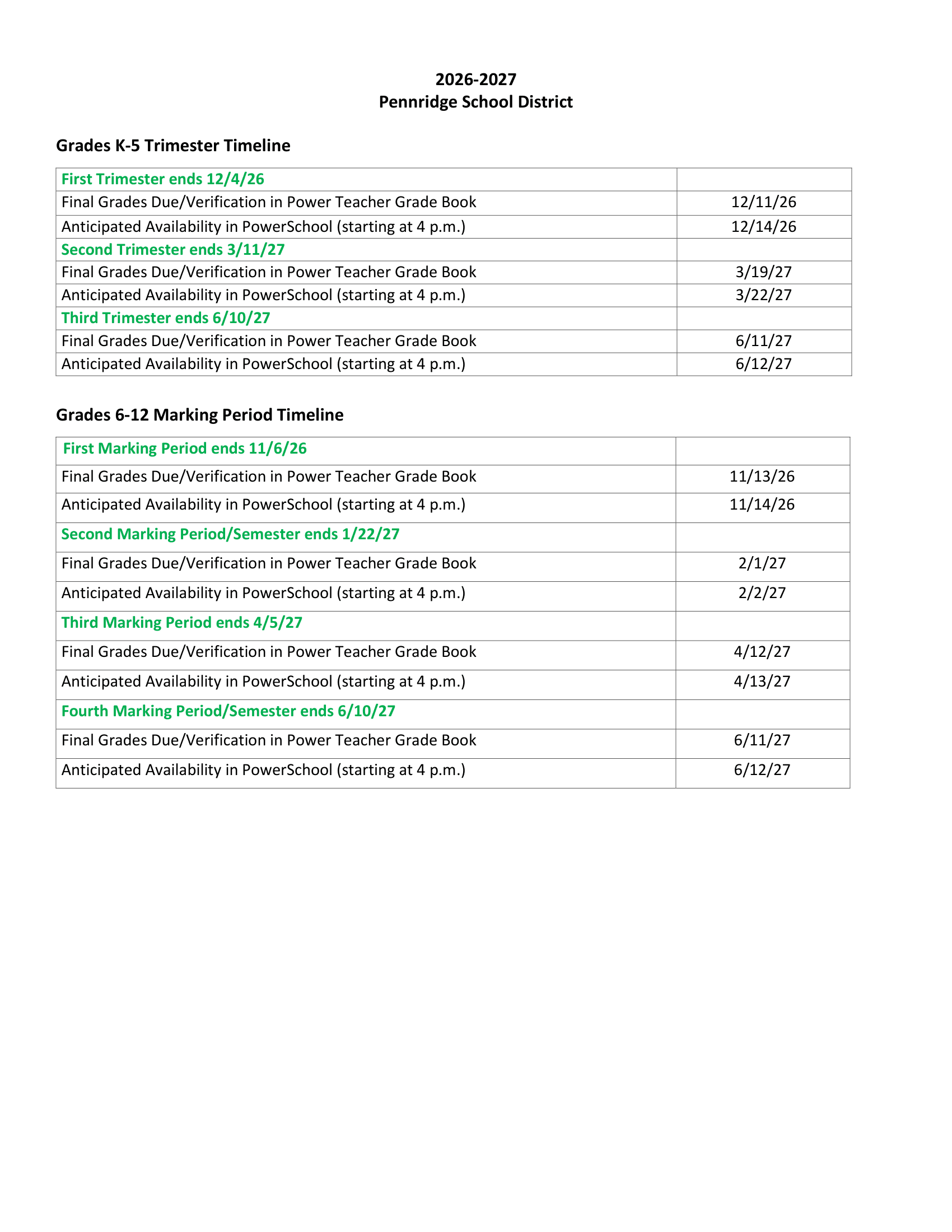 Pennridge School District PA 26-27 Calendar Updated [PDF]
