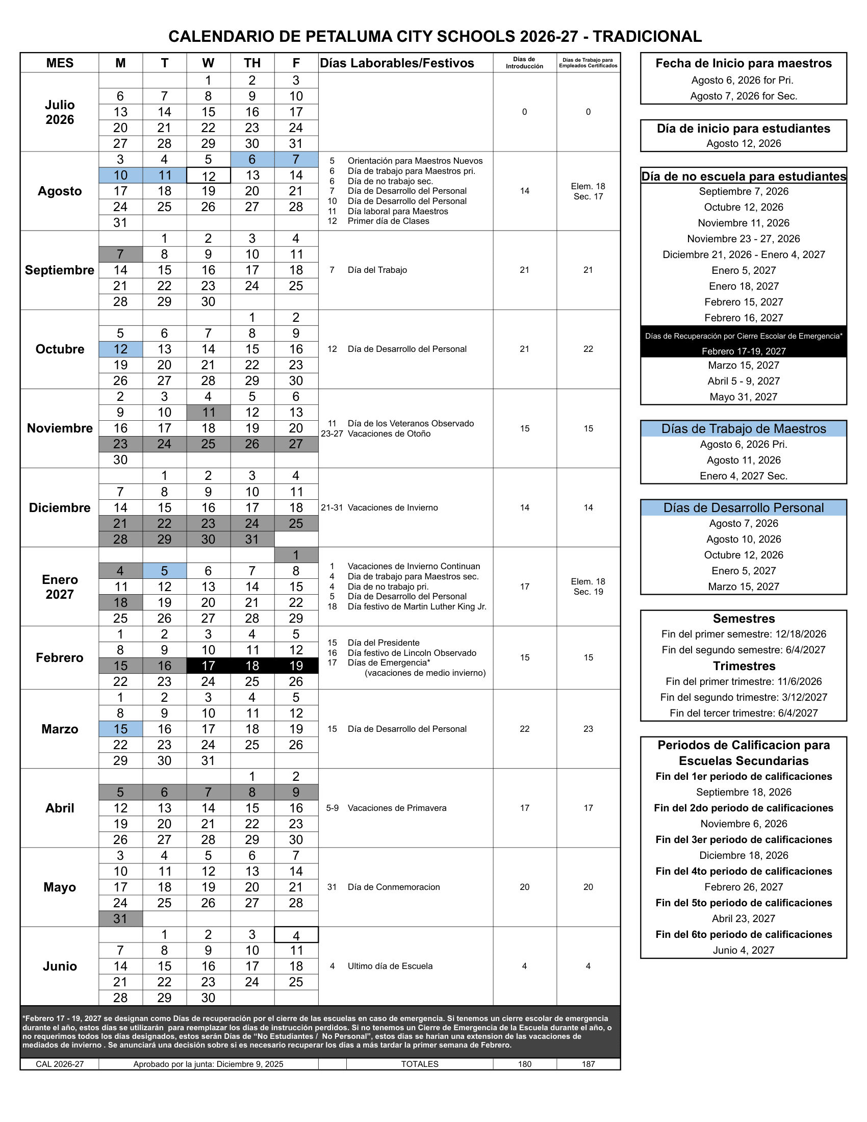 Petaluma City Schools 26-27 Calendar [PDF]