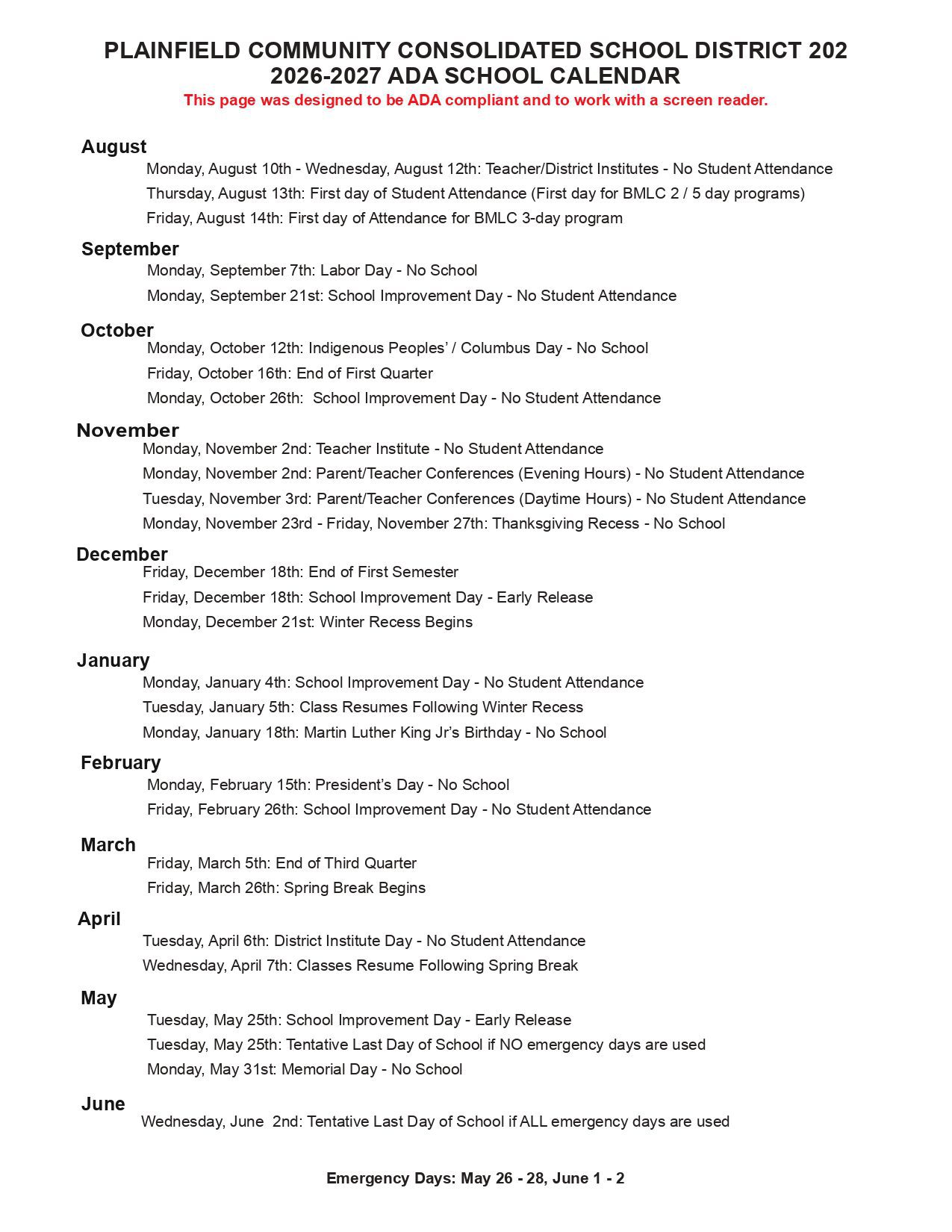 Plainfield PSD 202 Calendar 26-27 [PDF]