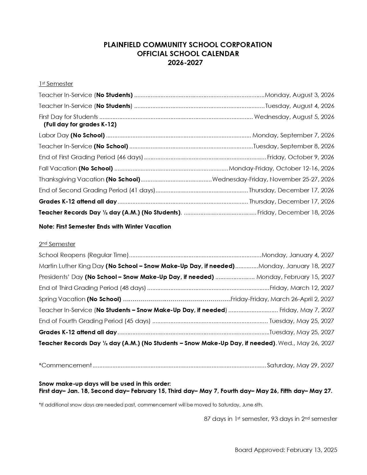 Plainfield Community School Calendar 26-27 [PDF]
