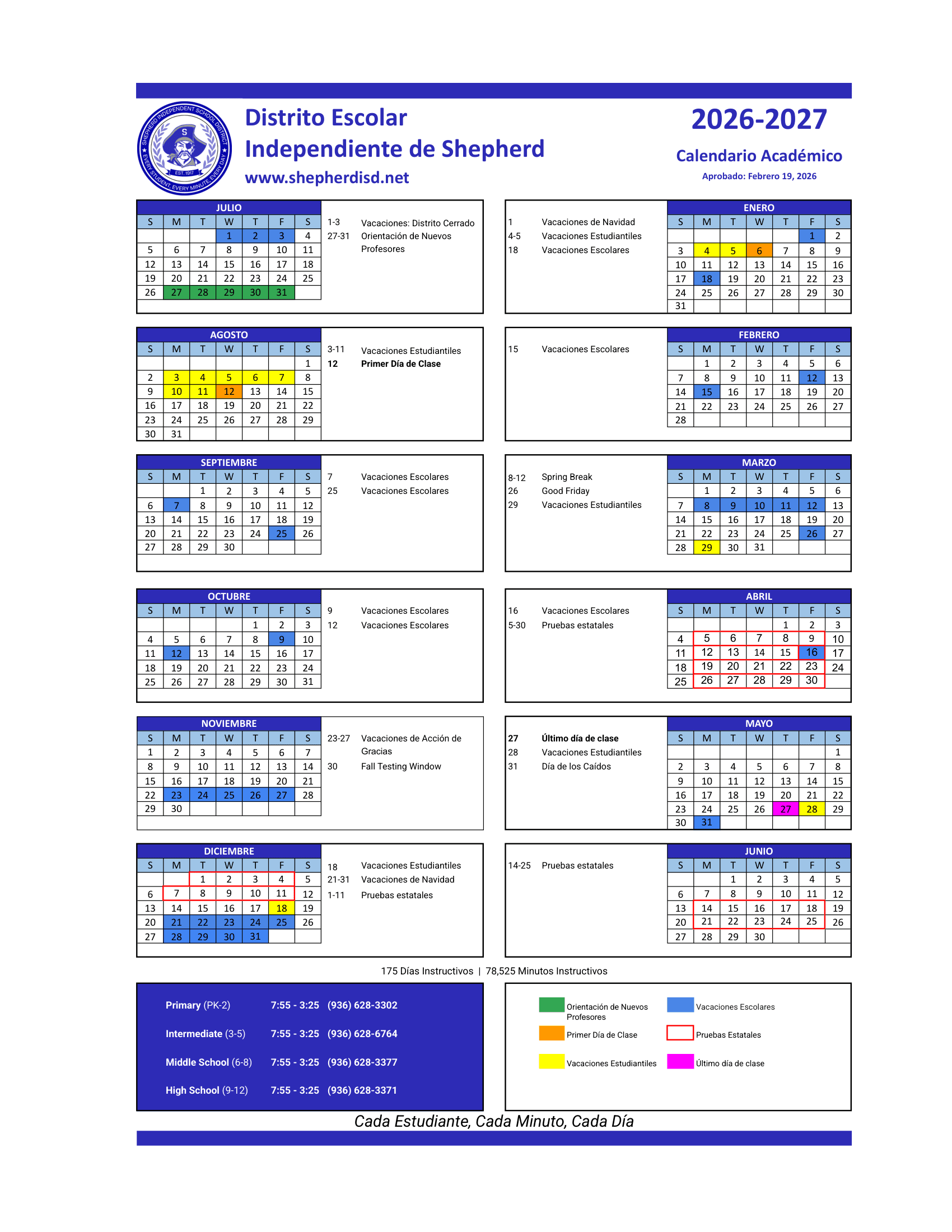Shepherd ISD School Calendar 26-27 Revised[PDF]
