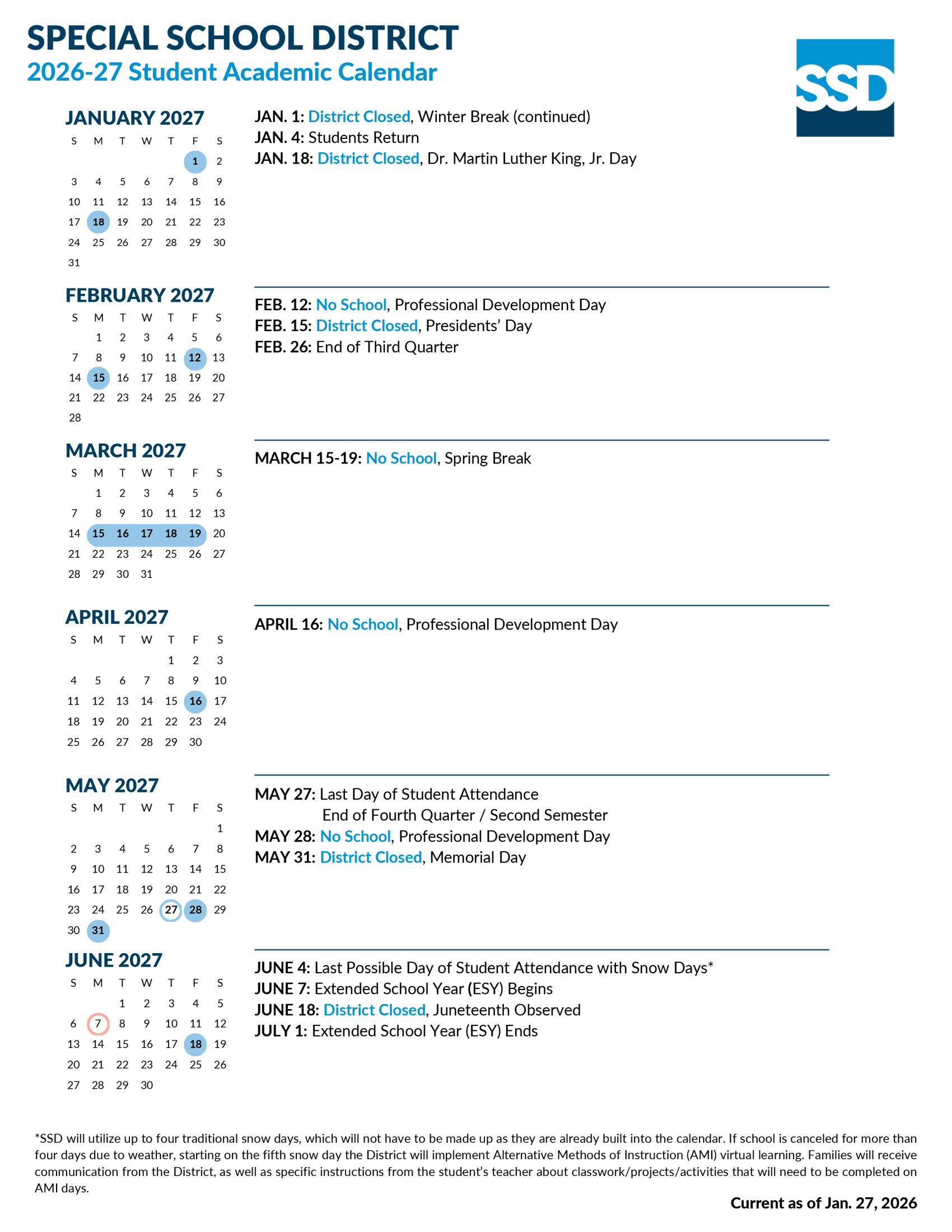 Special School District Calendar 26-27 Revised [PDF]