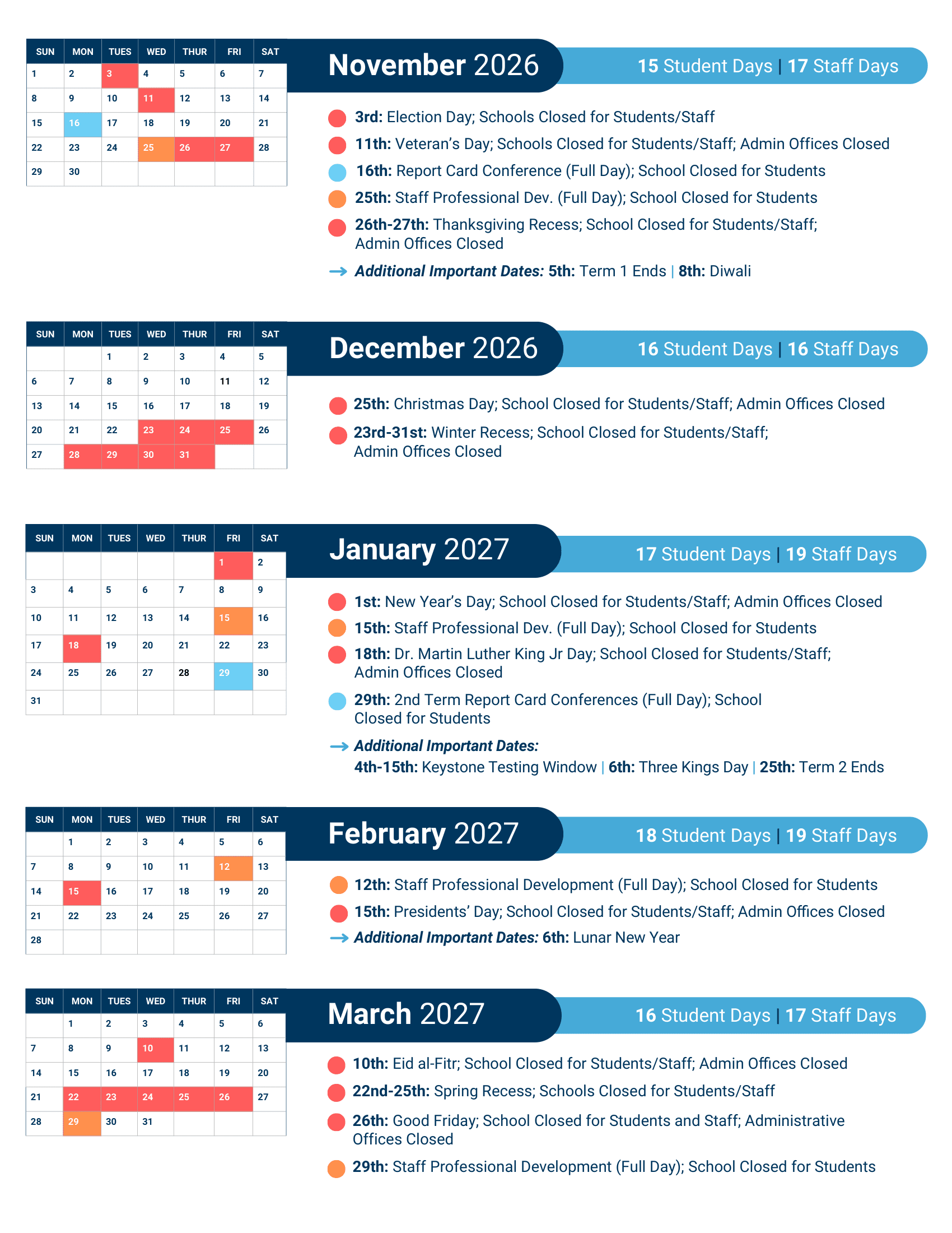 The School District of Philadelphia  PHILASD 26-27 Calendar  [PDF]