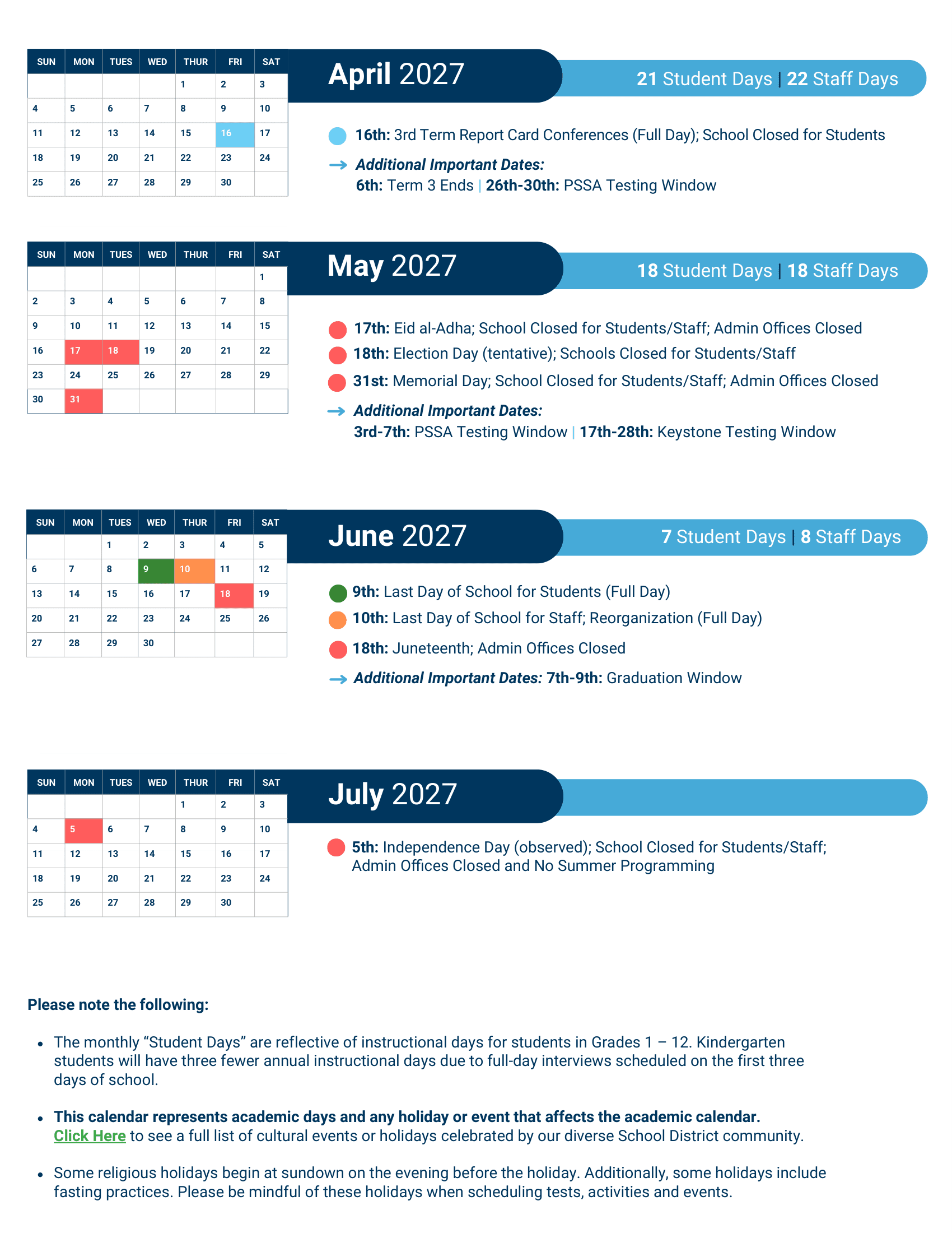 The School District of Philadelphia  PHILASD 26-27 Calendar  [PDF]
