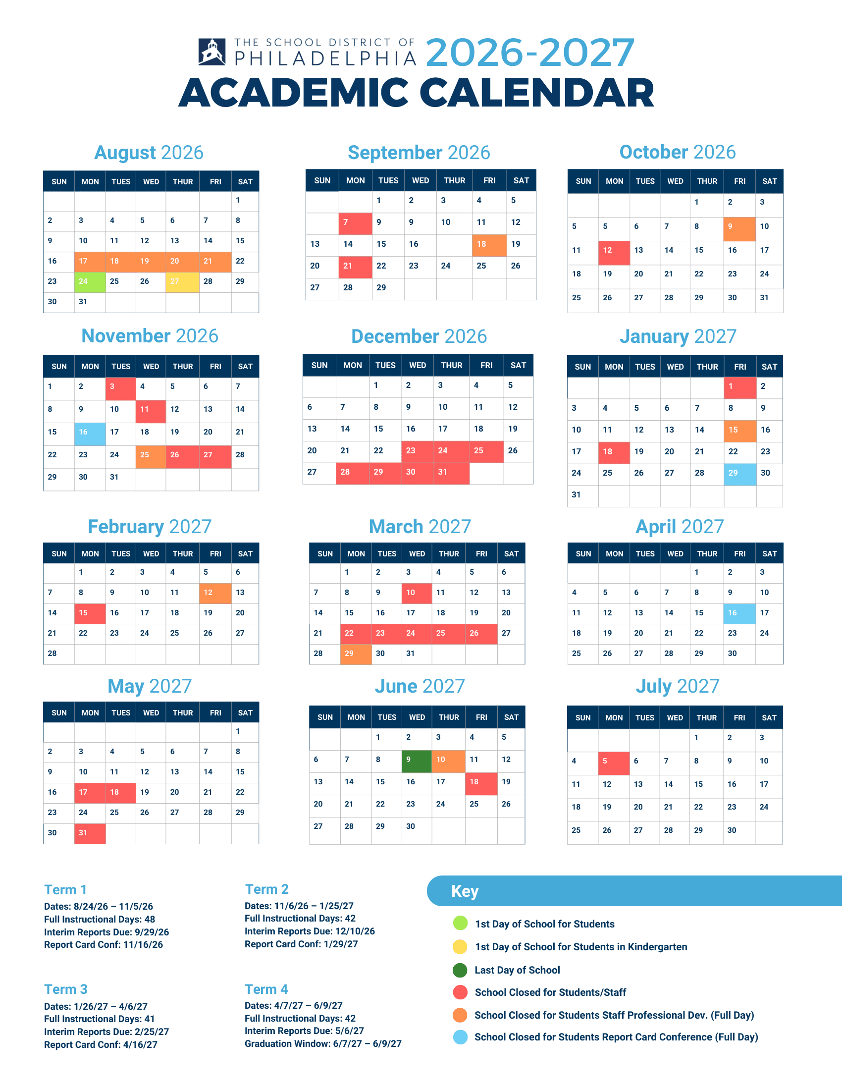 The School District of Philadelphia  PHILASD 26-27 Calendar  [PDF]