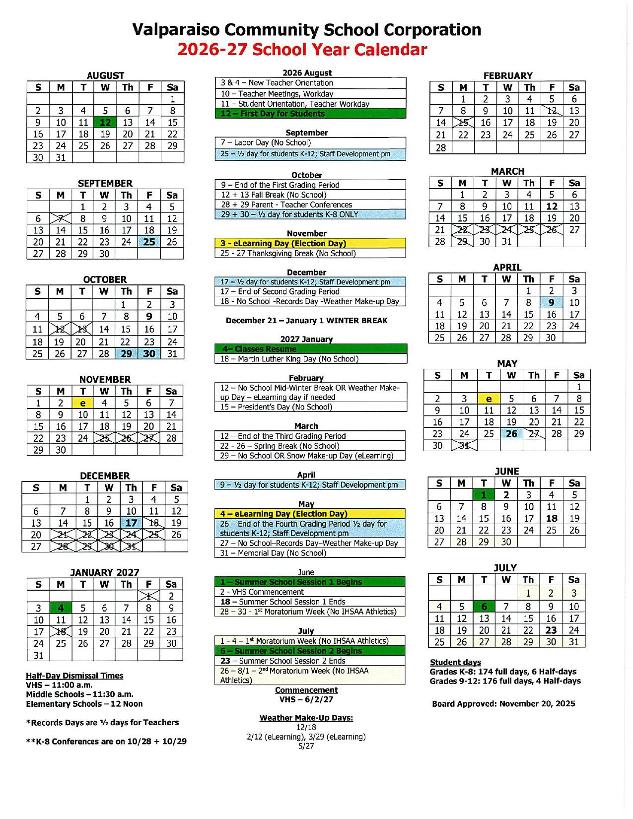 Valparaiso Community School Corporation Calendar 26-27 [PDF]