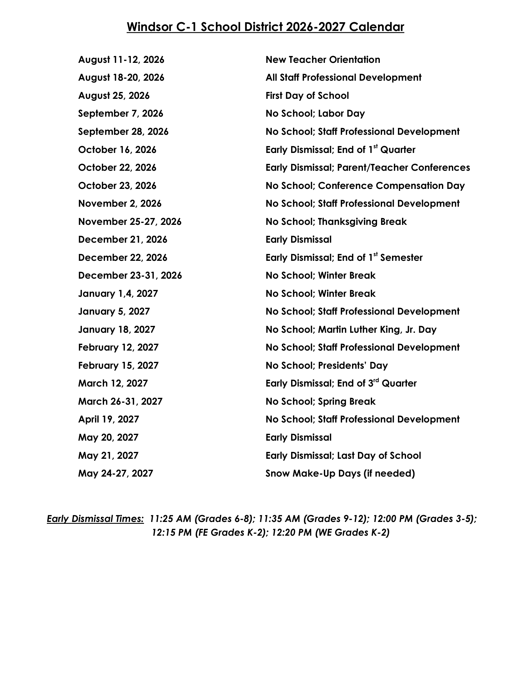Windsor C-1 School District Calendar 26-27 [PDF]