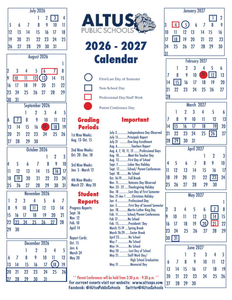 Altus Public Schools 26-27 Calendar