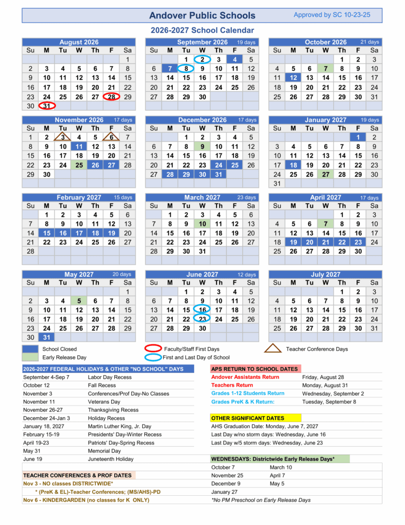Andover Public Schools 26-27 Calendar (1)
