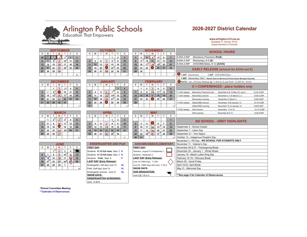 Arlington Public Schools 26-27 Calendar