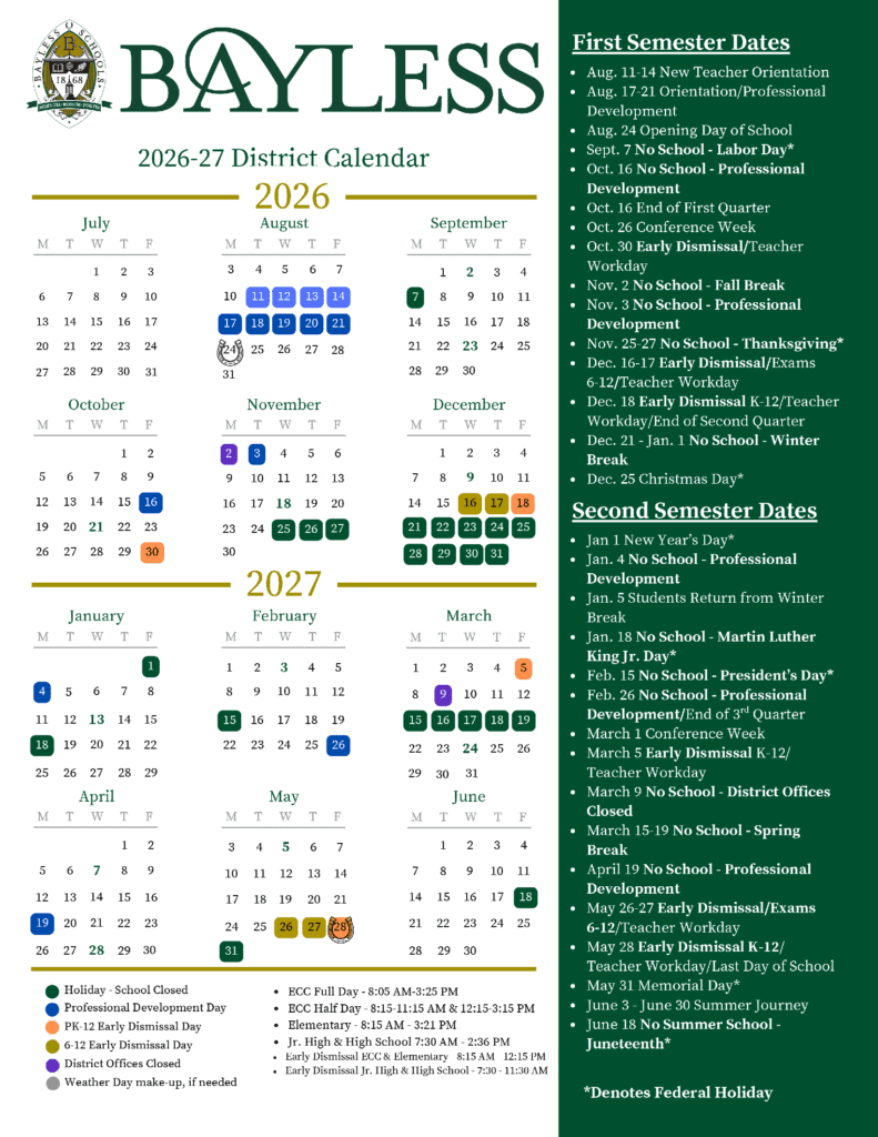 Bayless School District 26-27 Calendar