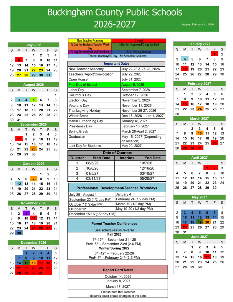 Buckingham County Public Schools 26-27 Calendar (1)